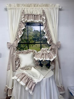 Exclusive Cottage Gingham Ruffled Curtain in Khaki and Accessories