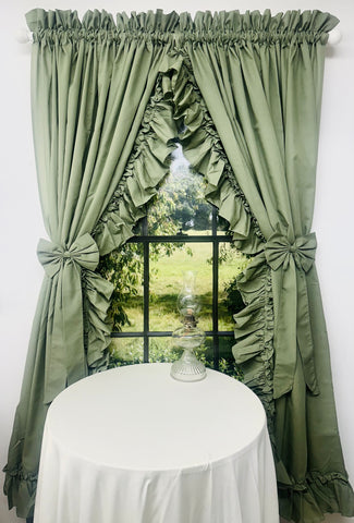 Exclusive Sage Cottage Ruffled  Curtains - Fabric proudly made in the USA